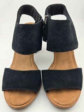 TOMS Black Suede Block Heel Sandals Womens 6 Zip Boho Casual